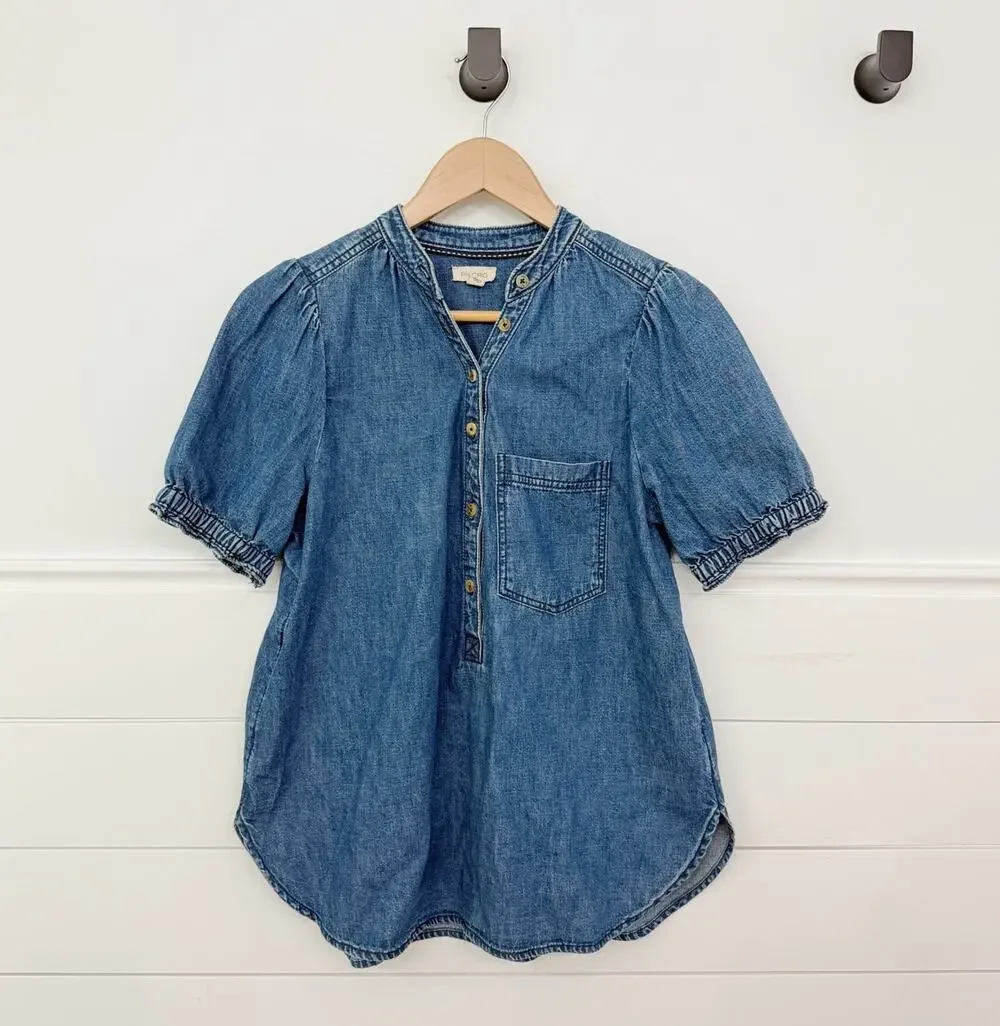 Women’s Anthropologie Pilcro Denim Popover Balloon Sleeve Blouse Top S - Picture 1 of 5